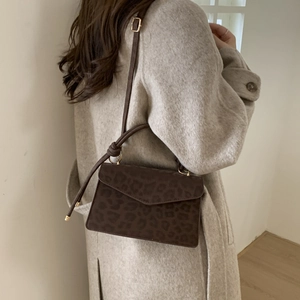 Minimalist leopard print crossbody bag in dark coffee color with vintage envelope design
