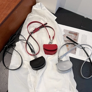 Women Mini PU Leather Semi Circular Crossbody Bag Fashion Versatile Waist Bag Small Lipstick Earphone Storage Bag Adjustable Strap