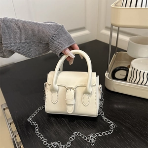 Women Mini Handbag PU Leather Buckle Decor Flap Crossbody Bag Silver Metal Chain Strap Small Fashion Lipstick Coin Purse