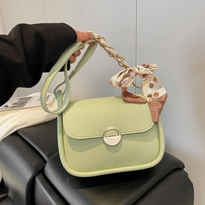 Women PU Leather Crossbody Bag Small Square Bag With Scarf Decoration Metal Ring Lock Fashion Daily Shoulder Bag