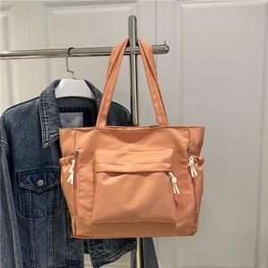 Women Nylon Tote Bag Large Capacity Multi Pocket Casual Commuting Handbag With Rope Knot Decor