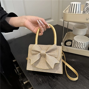 Elegant Glitter Evening Bag With Large Bowknot For Women Fashion Sequin Top Handle Crossbody Handbag Party Banquet