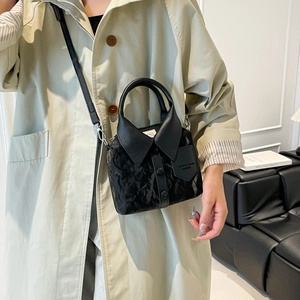 Black shirt-shaped handbag with pleated glossy texture and detachable strap for women