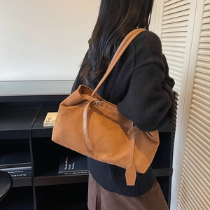 Vintage brown frosted suede tote bag with large capacity and leather shoulder straps