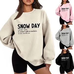 Women Oversized Crew Neck Sweatshirt Cotton Blend Long Sleeve Dropped Shoulder Snow Day Dictionary Print Casual Streetwear