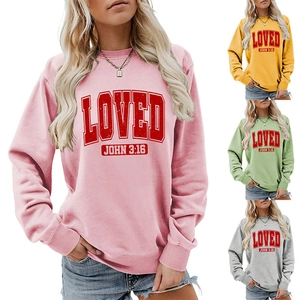 Women's crewneck sweatshirts in multiple colors with LOVED and John 3:16 print