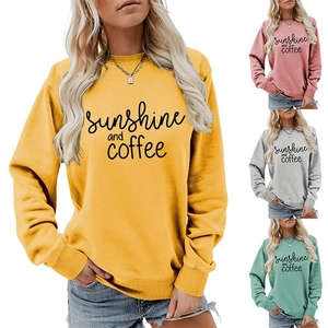 Detail of sunshine and coffee letter print on comfortable multi-color long sleeve sweatshirts