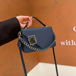 Women PU Leather Small Square Bag With Woven Chain Shoulder Crossbody Handbag For Daily Commuting Fashion Street Trend