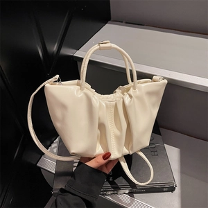 Women Ruched Cloud Handbag PU Leather Glossy Pleated Crossbody Bag With Adjustable Shoulder Strap Daily Fashion