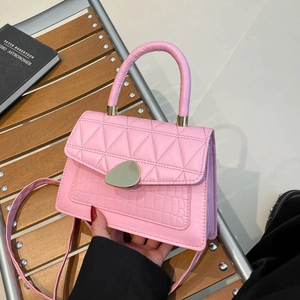 Women Elegant PU Leather Quilted Crossbody Bag Fashion Crocodile Pattern Small Square Shoulder Bag Commuter Handbag