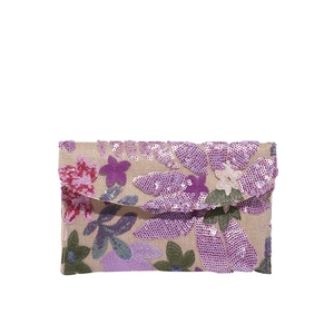 Handmade embroidered clutch bag with floral patterns and sequins for party