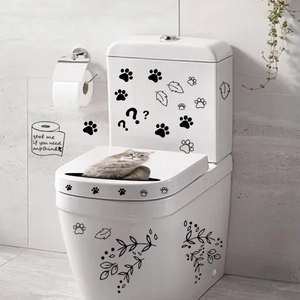 3D-katten toiletbrilsticker set met pootafdrukken en decoratieve letters voor huis