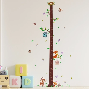 Detailed view of forest animal height chart with fox and deer for kids' room decor