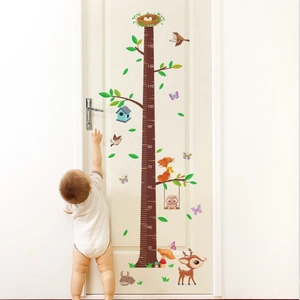 Cartoon Forest Animals Height Growth Chart Wall Decals Kids Room Nursery PVC Waterproof Self Adhesive Decoration Measurement Sticker