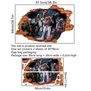 3D Halloween zombie wall sticker with realistic wall-breaking effect for bedroom decor