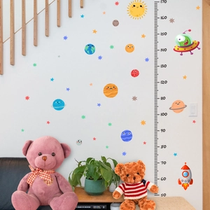 Space theme height growth chart with rocket and planet stickers for kids room decor