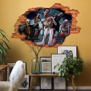 3D Halloween zombie wall stickers with broken brick wall effect for home decor