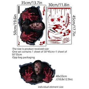 Halloween blood handprint wall stickers with 3D zombie and scratch effects for decoration
