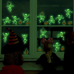 Halloween Luminous Skeleton Pumpkin Wall Stickers Glow In Dark PVC Decals For Bedroom Window Party Holiday Home Decor