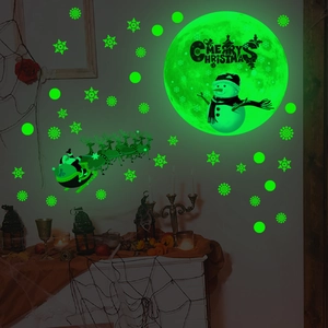 Christmas Wall Stickers Luminous Glow In The Dark PVC Decals Santa Reindeer Snowman Moon Snowflakes Home Kids Room Decor