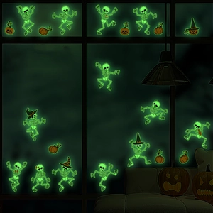 Luminous Halloween wall stickers with glow-in-the-dark skeletons and pumpkins decor