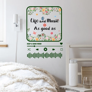 Creative music player wall sticker with colorful flowers and butterflies for home decor