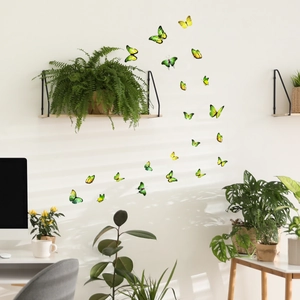 Green luminous butterfly wall stickers arranged on a modern wall in a natural room setting