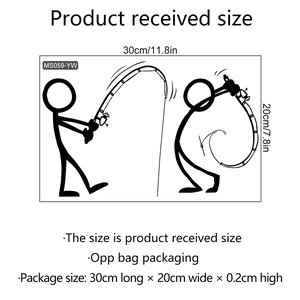 Stick figure fishing toilet wall sticker in black 30x20cm for bathroom decoration