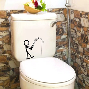 Funny stickman fishing creative wall sticker for bathroom toilet decoration
