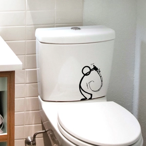 Funny stickman fishing toilet wall sticker decoration on a white modern water tank