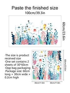 Detail of sea creature wall stickers showing coral, seahorse and fish patterns