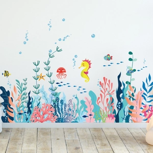 Marine life wall stickers with seahorse and coral for kids bedroom wall decor