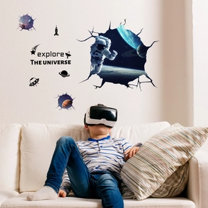 3D Space Astronaut Wall Sticker Explore The Universe Planet Rocket UFO Removable PVC Decal For Kids Room Bedroom Decor