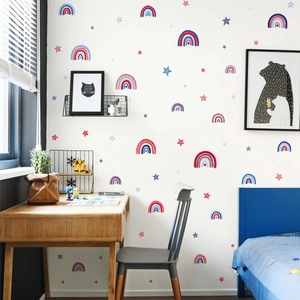 Rainbow Star Wall Stickers PVC Hand-Drawn Cartoon Style Self-Adhesive Decals For Kids Nursery Bedroom Decoration