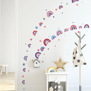 Rainbow and stars wall stickers for kids nursery room decor in hand-drawn style