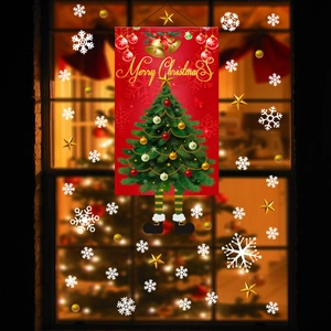 Χριστουγεννιάτικο πανό τοίχου με δέντρο, Merry Christmas και γιορτινές νιφάδες χιονιού