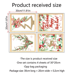 Set of 4 self-adhesive Christmas wall stickers with reindeer and tree designs, 30x20cm