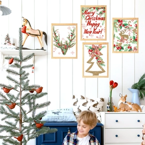 Christmas Wall Stickers PVC Reindeer Christmas Tree Pattern Removable Self Adhesive Decals Holiday Home Decor Wall Art