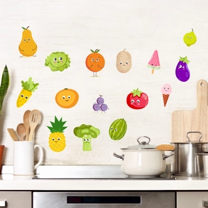 Cute cartoon fruit and vegetable wall stickers for kitchen and fridge decoration