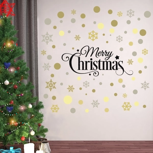 Set adesivi murali Merry Christmas con fiocchi di neve dorati e pois per decorazioni