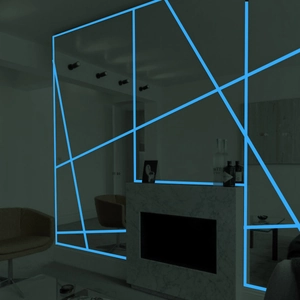 Glow-in-the-dark luminous safety tape for stairs and walls with blue neon fluorescent effect