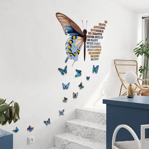 Inspirational butterfly wall decals with blue accents and motivational English quotes