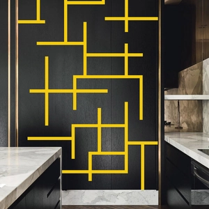 Glow-in-the-dark luminous safety warning tape for stairs with bright yellow geometric design