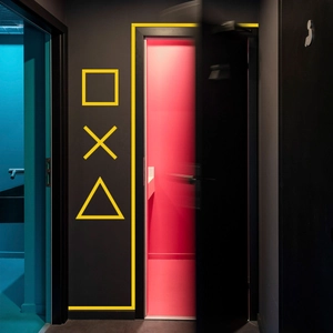 Luminous geometric yellow tape stickers for stairs and emergency safety exit signs