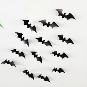 Detaillierte 3D-Fledermaus-Wandaufkleber in Schwarz für Halloween-Wanddekoration