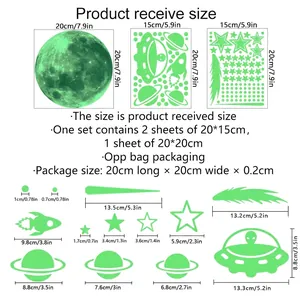 Stickers Muraux Espace Lumineux avec Lune Étoiles Planètes et Fusées Décoration Mur