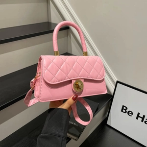 Sac À Main Femme Matelassé En Cuir PU Losange Petit Sac Carré Bandoulière Avec Fermoir Tournant Doré Élégant Mode Travail