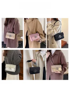Detailed views of the glitter chain bag showing multiple carrying styles and metallic ring