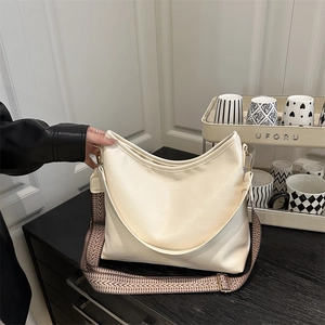 Women Large Capacity PU Leather Tote Bag Retro Hobo Shoulder Bag With Wide Geometric Pattern Strap Casual Daily Handbag