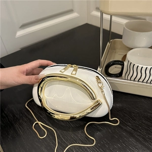 Oval Patent Leather Clutch Bag With Gold Ring And Chain Strap Small Evening Handbag For Women